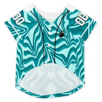 Custom Aqua Wavy Energy Dog Jersey - Personalized with Name and Number