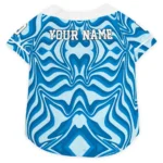 Custom Blue Wavy Energy Dog Jersey - Personalized with Name and Number