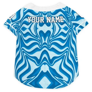 Custom Blue Wavy Energy Dog Jersey - Personalized with Name and Number