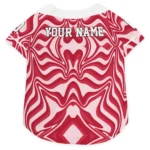 Custom Red Wavy Energy Dog Jersey - Personalized with Name and Number