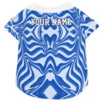 Custom Vivid Blue Wavy Energy Dog Jersey – Personalized with Name and Number