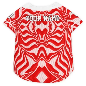 Custom Vivid Red Wavy Energy Dog Jersey - Personalized with Name and Number
