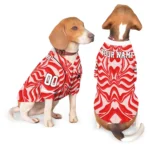 Custom Vivid Red Wavy Energy Dog Jersey – Personalized with Name and Number