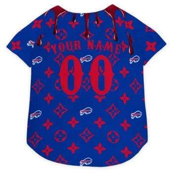 Custom Buffalo Football Style Dog Jersey - Monogram Classic Blue