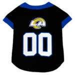 Custom Los Angeles Rams Football Style Dog Jersey - Tuxedo Print Black and Blue