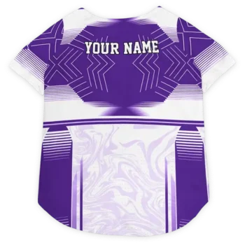 Custom Minnesota Football Style Dog Jersey - Hexagon Burst Purple and White