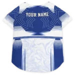 Custom New York Giants Football Style Dog Jersey - Hexagon Burst Blue and White