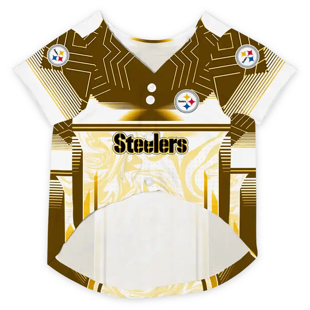custom-pittsburgh-steelers-hexagon-burst-gold-white-pet-jersey-fashion-forward.webp