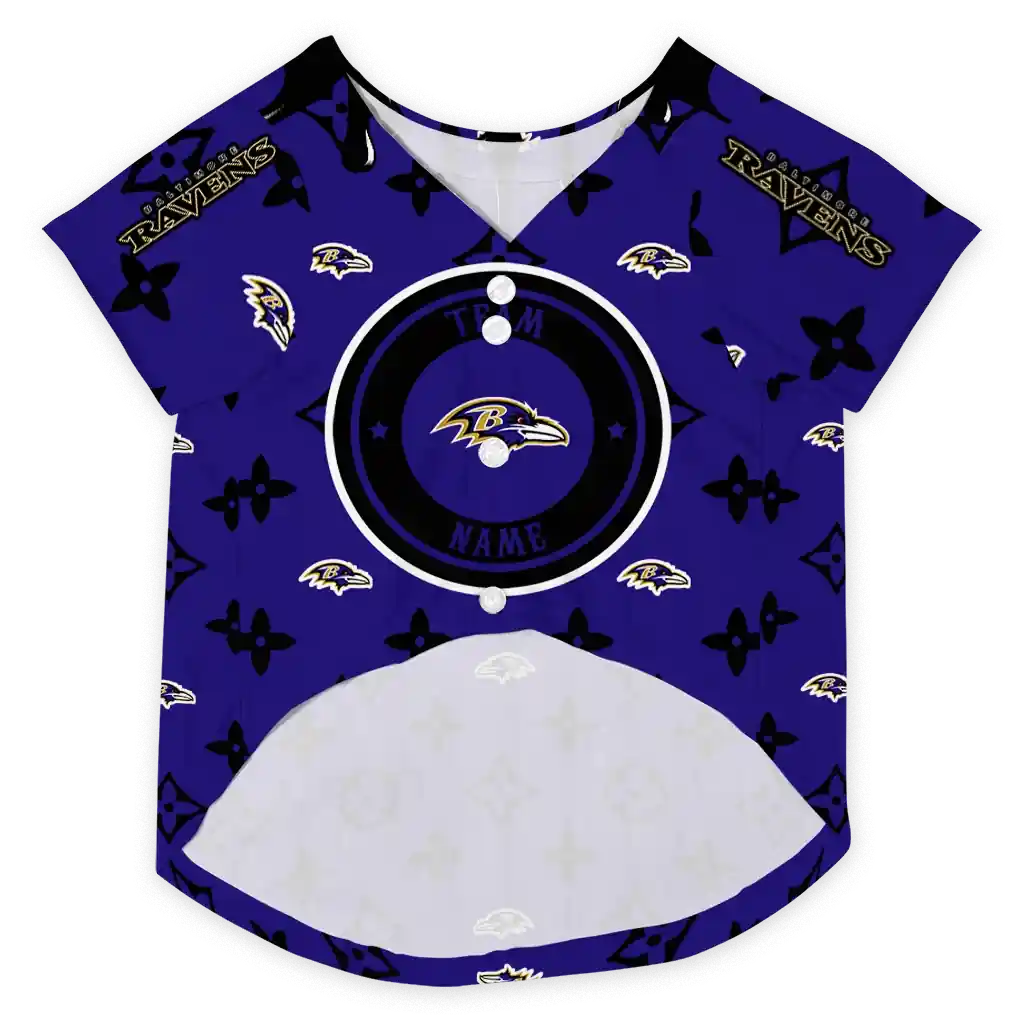 customized-baltimore-ravens-monogram-classic-purple-pet-jersey-fashion-forward.webp