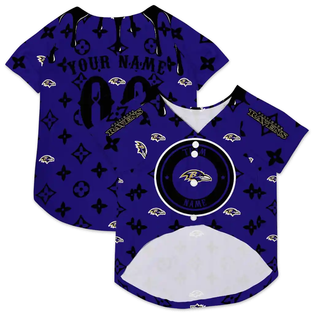 customized-baltimore-ravens-monogram-classic-purple-pet-jersey-high-quality.webp