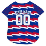 Custom Buffalo Football Style Dog Jersey - Bolt Rows Blue and White