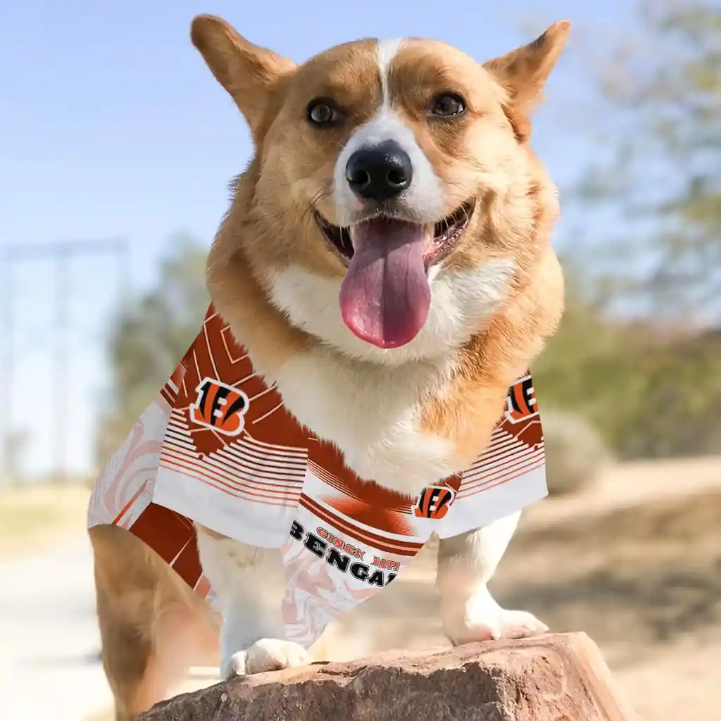 customized-cincinnati-bengals-hexagon-burst-orange-white-pet-jersey-top-rated.webp