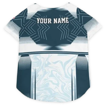 Custom Houston Football Style Dog Jersey - Hexagon Burst Blue and White