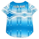 Custom Los Angeles Chargers Football Style Dog Jersey - Geometric Burst Blue and White