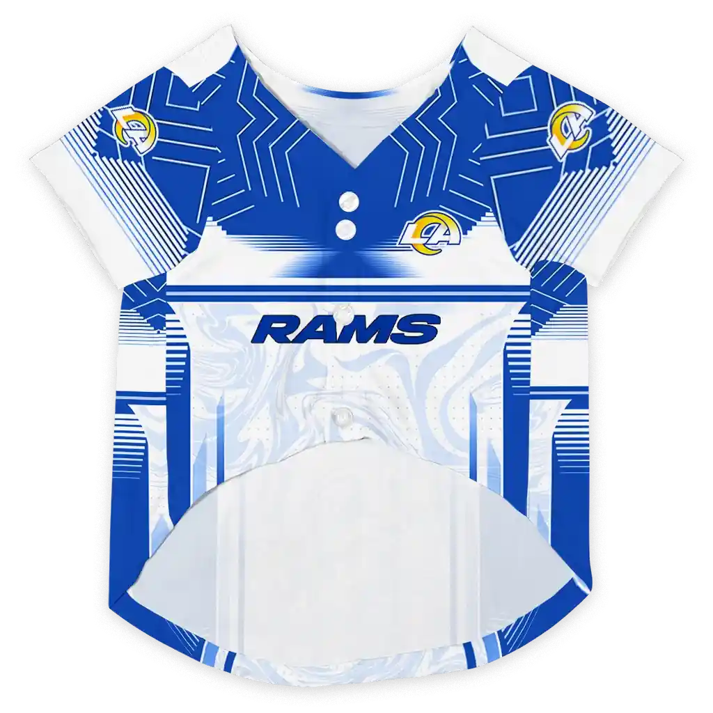 customized-los-angeles-rams-hexagon-burst-blue-white-pet-jersey-fashion-forward.webp