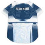 Custom New England Football Style Dog Jersey - Hexagon Burst Blue and White