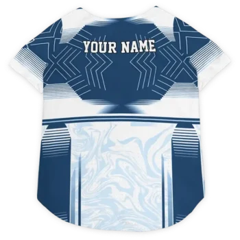 Custom New England Football Style Dog Jersey - Hexagon Burst Blue and White