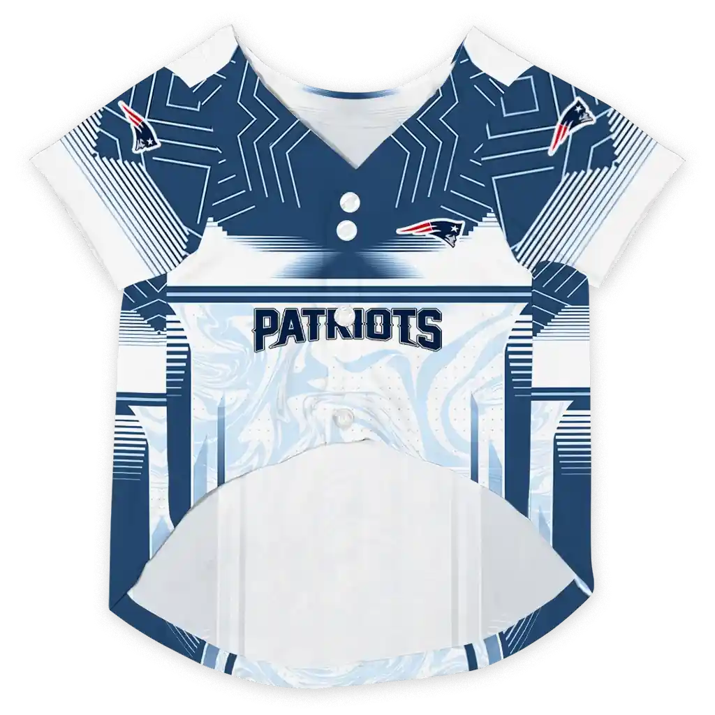 customized-new-england-patriots-hexagon-burst-blue-white-pet-jersey-fashion-forward.webp