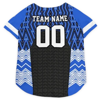 Custom Buffalo Football Style Dog Jersey - Chevron Zigzag Black and Blue