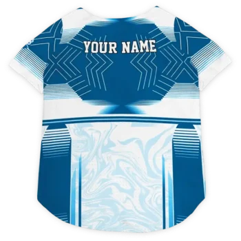 Custom Detroit Football Style Dog Jersey - Hexagon Burst Blue and White