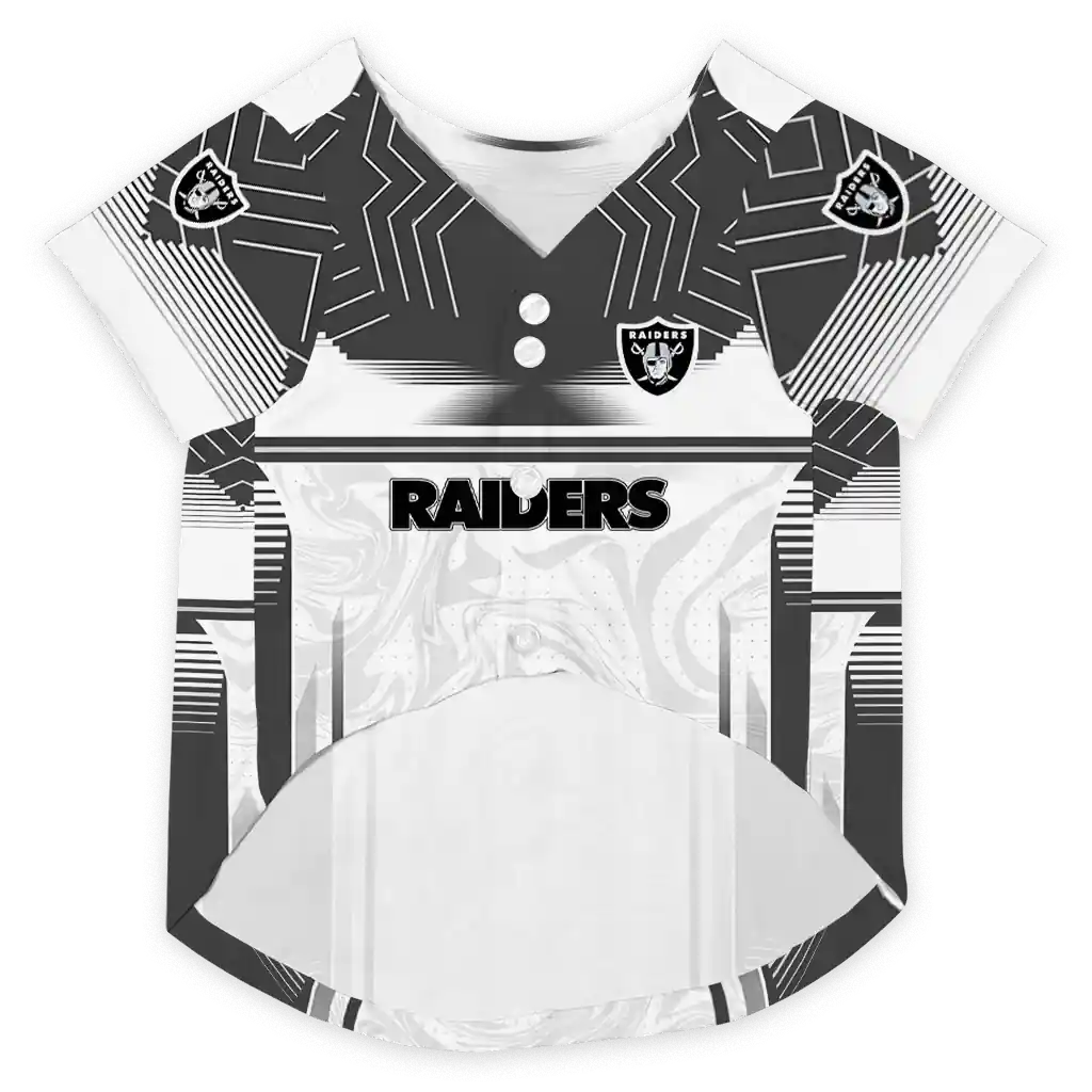 personalized-las-vegas-raiders-hexagon-burst-black-white-pet-jersey-fashion-forward.webp