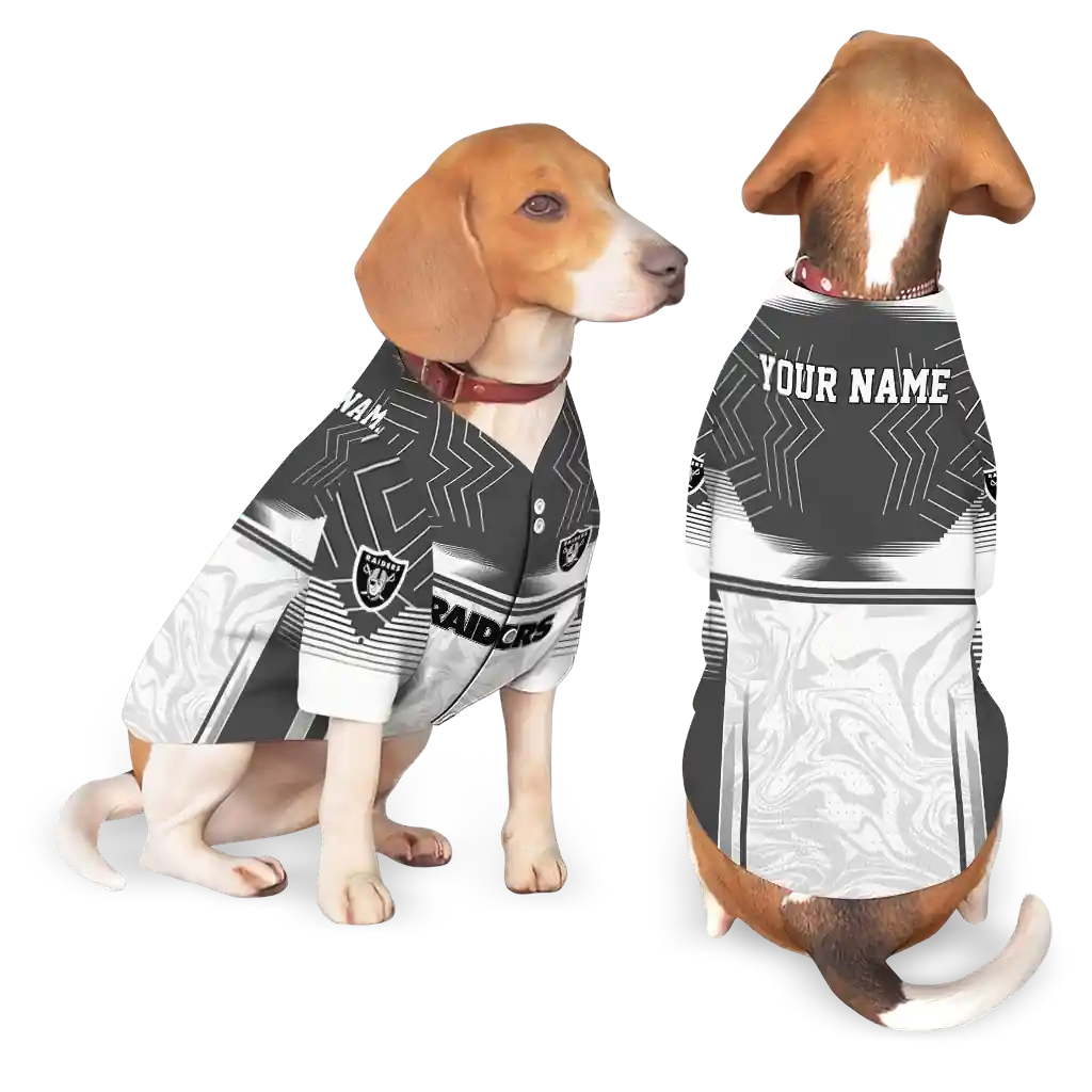 personalized-las-vegas-raiders-hexagon-burst-black-white-pet-jersey-latest-model.webp