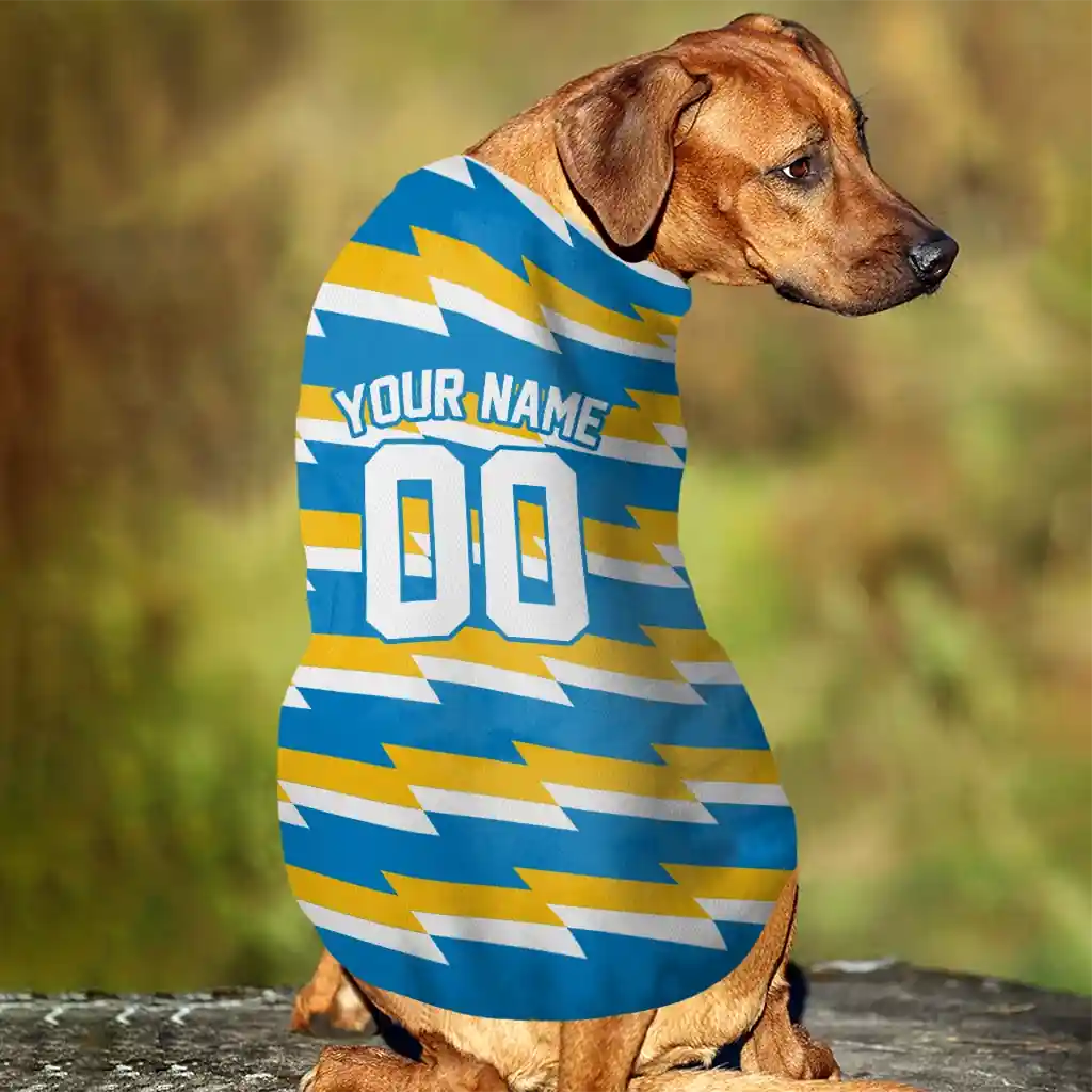personalized-los-angeles-chargers-bolt-rows-blue-white-pet-jersey-trendy.webp