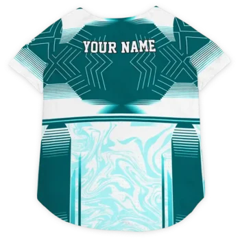 Custom Miami Football Style Dog Jersey - Hexagon Burst Aqua and White