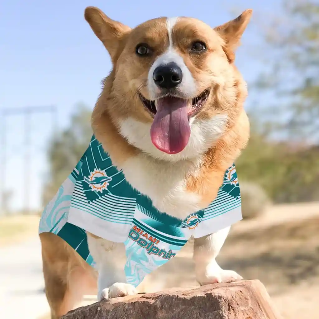 personalized-miami-dolphins-hexagon-burst-aqua-white-pet-jersey-top-rated.webp