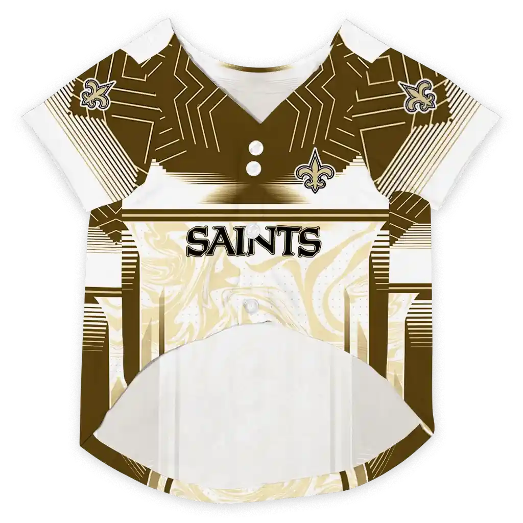 personalized-new-orleans-saints-hexagon-burst-gold-white-pet-jersey-fashion-forward.webp