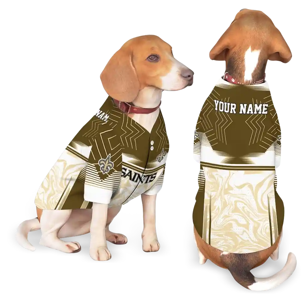 personalized-new-orleans-saints-hexagon-burst-gold-white-pet-jersey-latest-model.webp