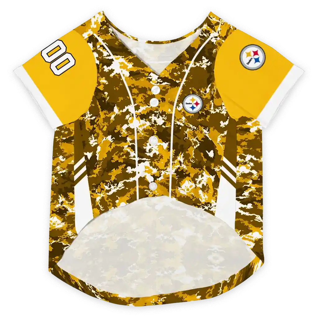 personalized-pittsburgh-steelers-daring-camo-gold-pet-jersey-fashion-forward.webp