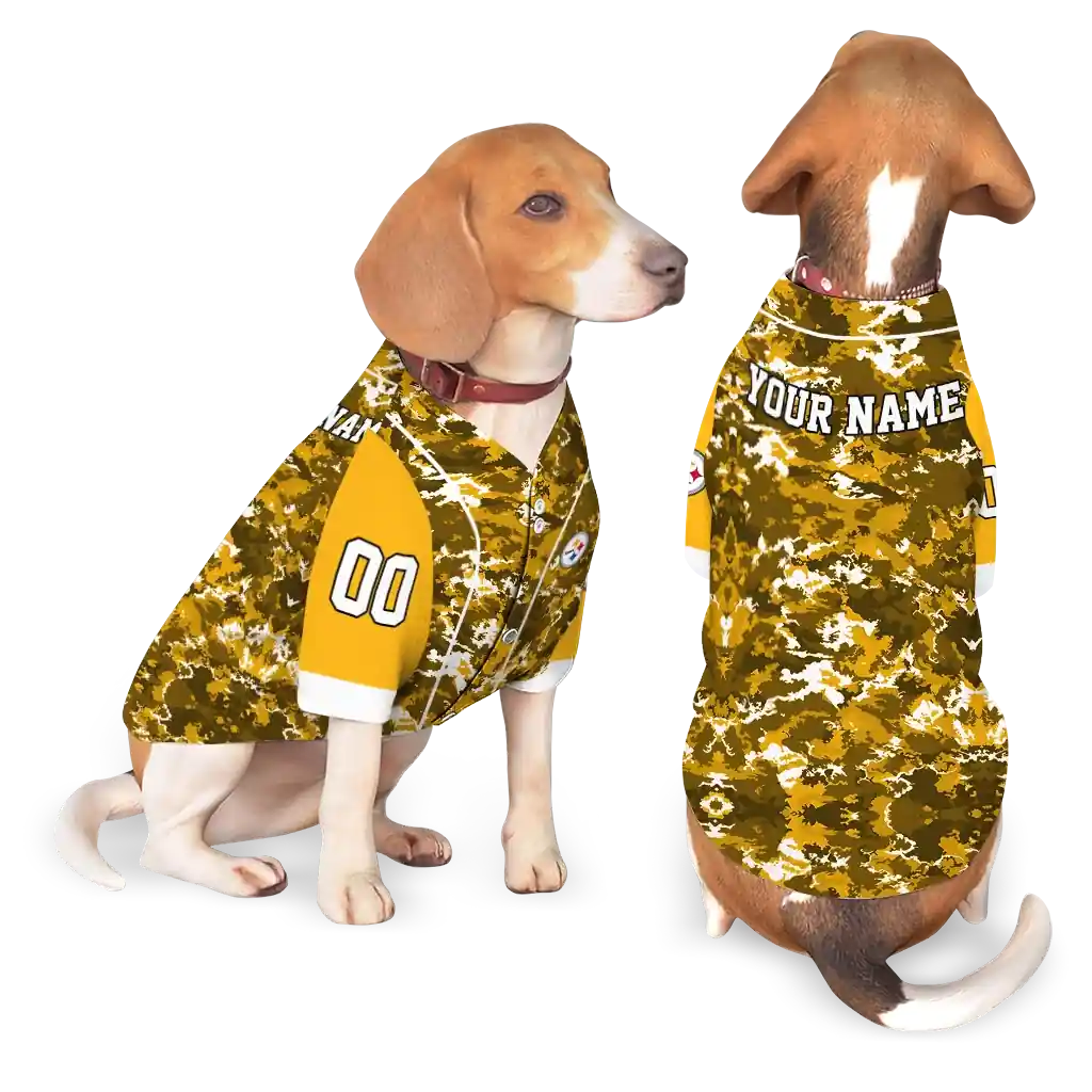 personalized-pittsburgh-steelers-daring-camo-gold-pet-jersey-latest-model.webp
