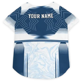 Custom Seattle Football Style Dog Jersey - Hexagon Burst Blue and White