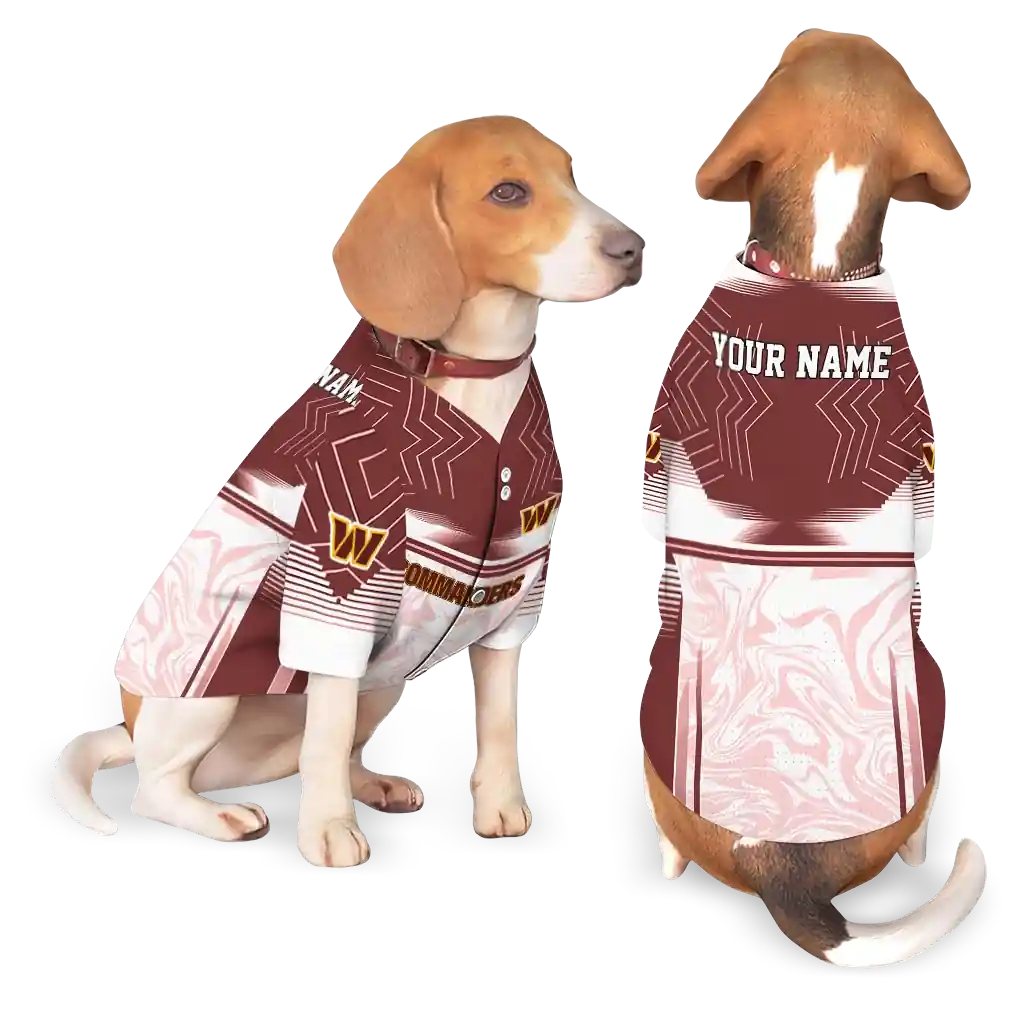 personalized-washington-commanders-hexagon-burst-burgundy-white-pet-jersey-latest-model.webp