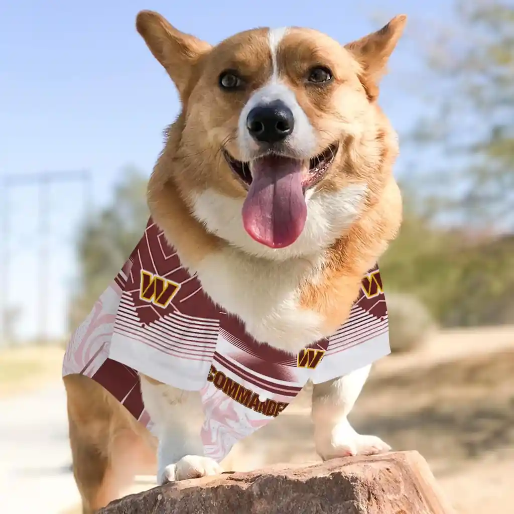 personalized-washington-commanders-hexagon-burst-burgundy-white-pet-jersey-top-rated.webp